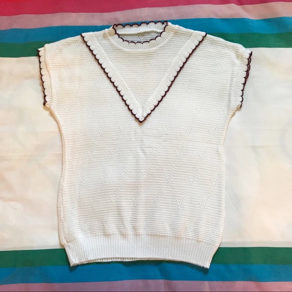 Vintage 80s Knit Crochet Scalloped Sweater Shirt - Picture 2 of 4